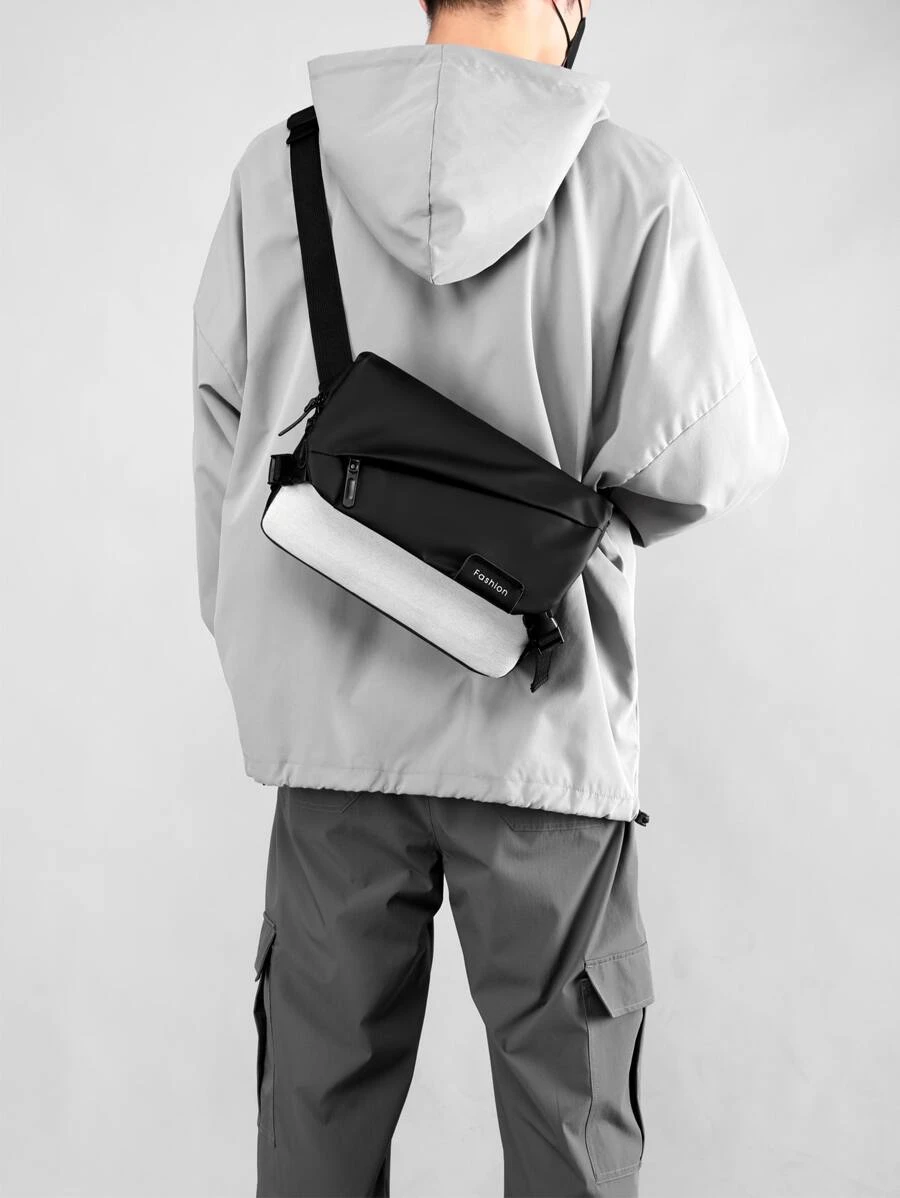 Men Letter Graphic Bum Bag - Grey - View 1