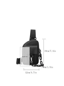 DINGXINYIZU Mini Men Minimalist Chain Decor Bum Bag - Black - View 4