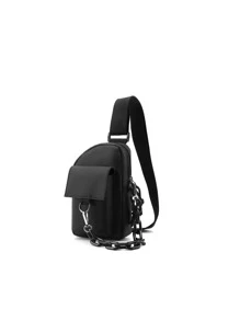 DINGXINYIZU Mini Men Minimalist Chain Decor Bum Bag - Black - View 5