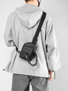 DINGXINYIZU Mini Men Minimalist Chain Decor Bum Bag - Black - View 7