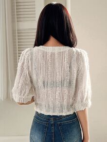 DAZY Puff Sleeve Single Breasted Jacket - Beige - View 2