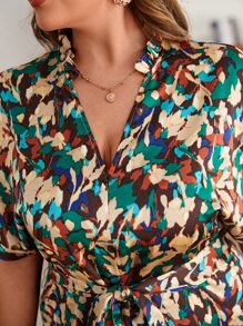 SHEIN Frenchy Plus Allover Print Belted Dress - Multicolor - View 7