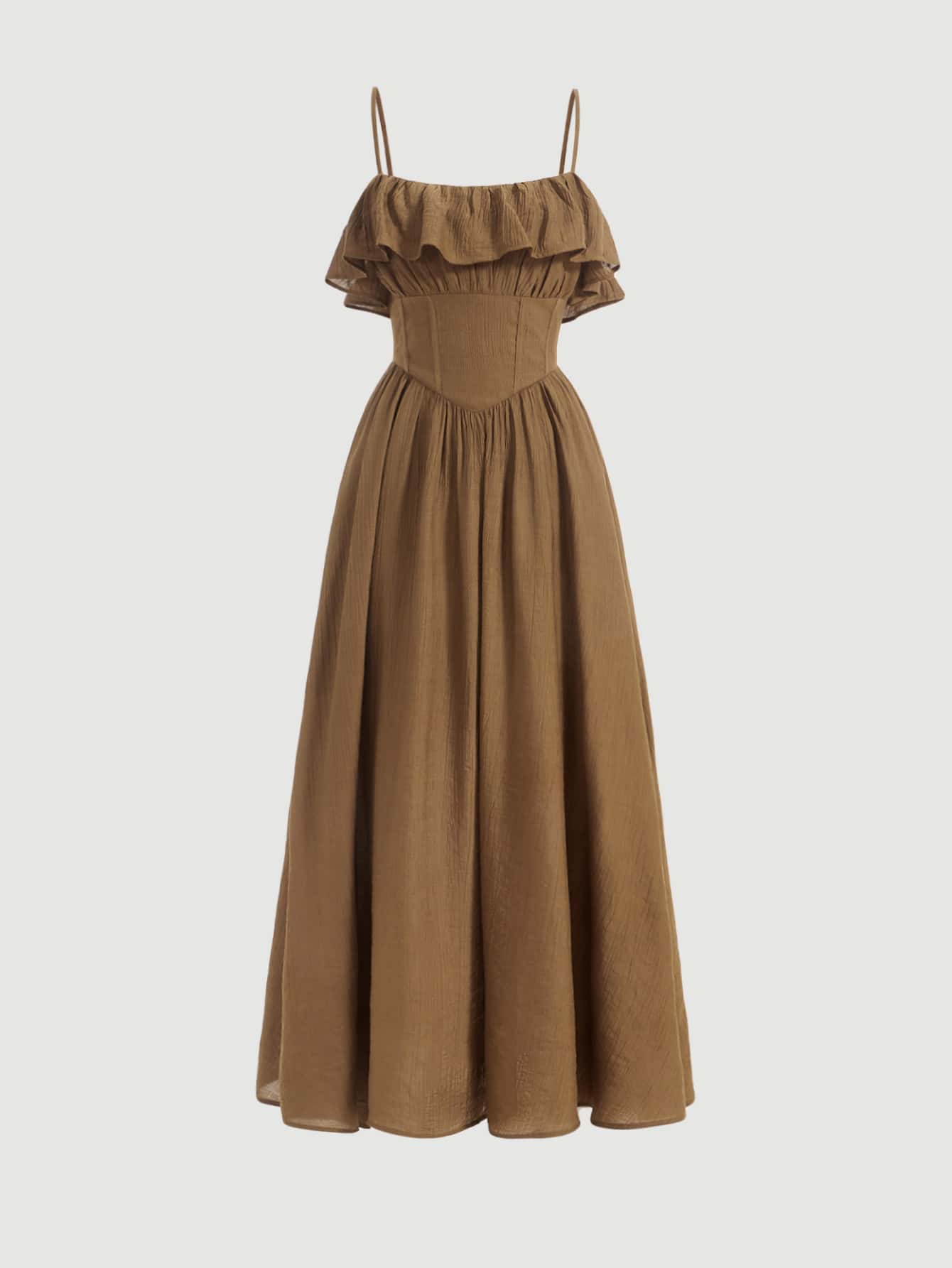 SHEIN MOD Vestido de tirantes ribete con fruncido - Marrón Mocha - Ver 1