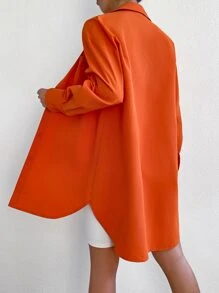 SHEIN EZwear 落肩袖口袋貼布襯衫 - 橘色 - 查看 2