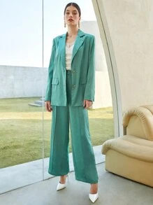 BizChic 西裝領翻蓋細節西裝外套 - 綠色 - 查看 3