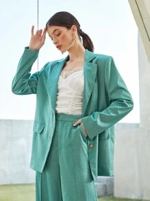 BizChic 西裝領翻蓋細節西裝外套 - 綠色 - 查看 1