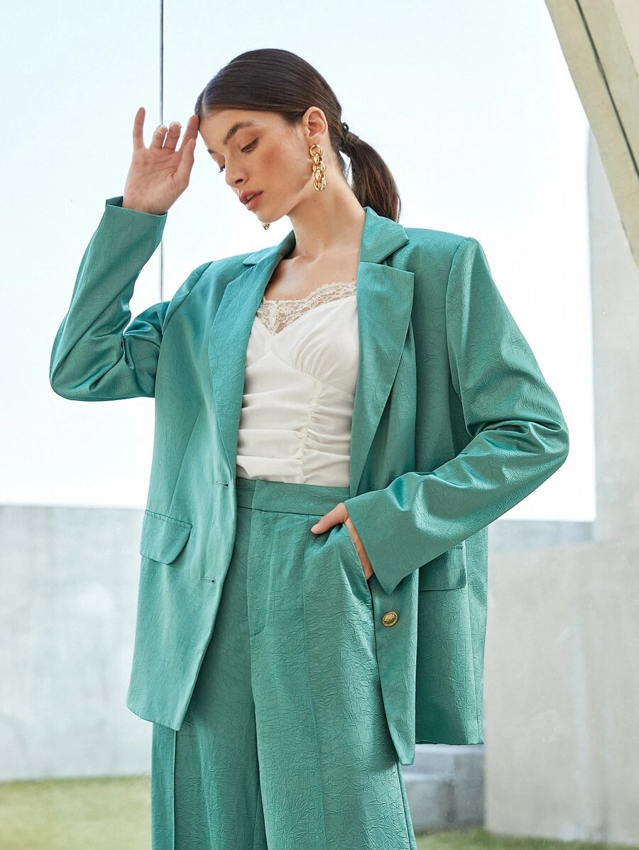 BizChic 西裝領翻蓋細節西裝外套 - 綠色 - 查看 1