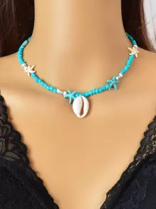 Vòng cổ đính cườm trang trí vỏ sò - Màu xanh lam - Xem 1