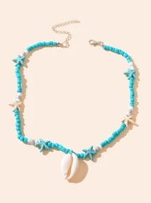 Vòng cổ đính cườm trang trí vỏ sò - Màu xanh lam - Xem 2