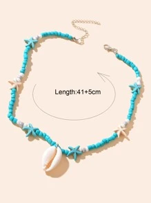 Vòng cổ đính cườm trang trí vỏ sò - Màu xanh lam - Xem 3