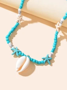 Vòng cổ đính cườm trang trí vỏ sò - Màu xanh lam - Xem 4