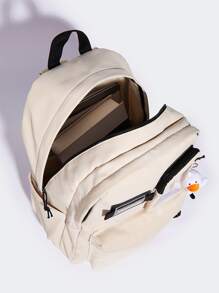 Men Letter Patch Backpack With Cartoon Bag Charm - White - View 5