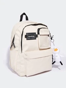 Men Letter Patch Backpack With Cartoon Bag Charm - White - View 6