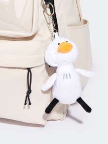 Men Letter Patch Backpack With Cartoon Bag Charm - White - View 7