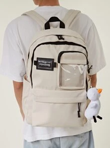 Men Letter Patch Backpack With Cartoon Bag Charm - White - View 8