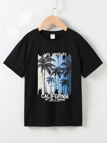 Boys 1pc Coconut Tree & Letter Graphic Tee - Black - View 1