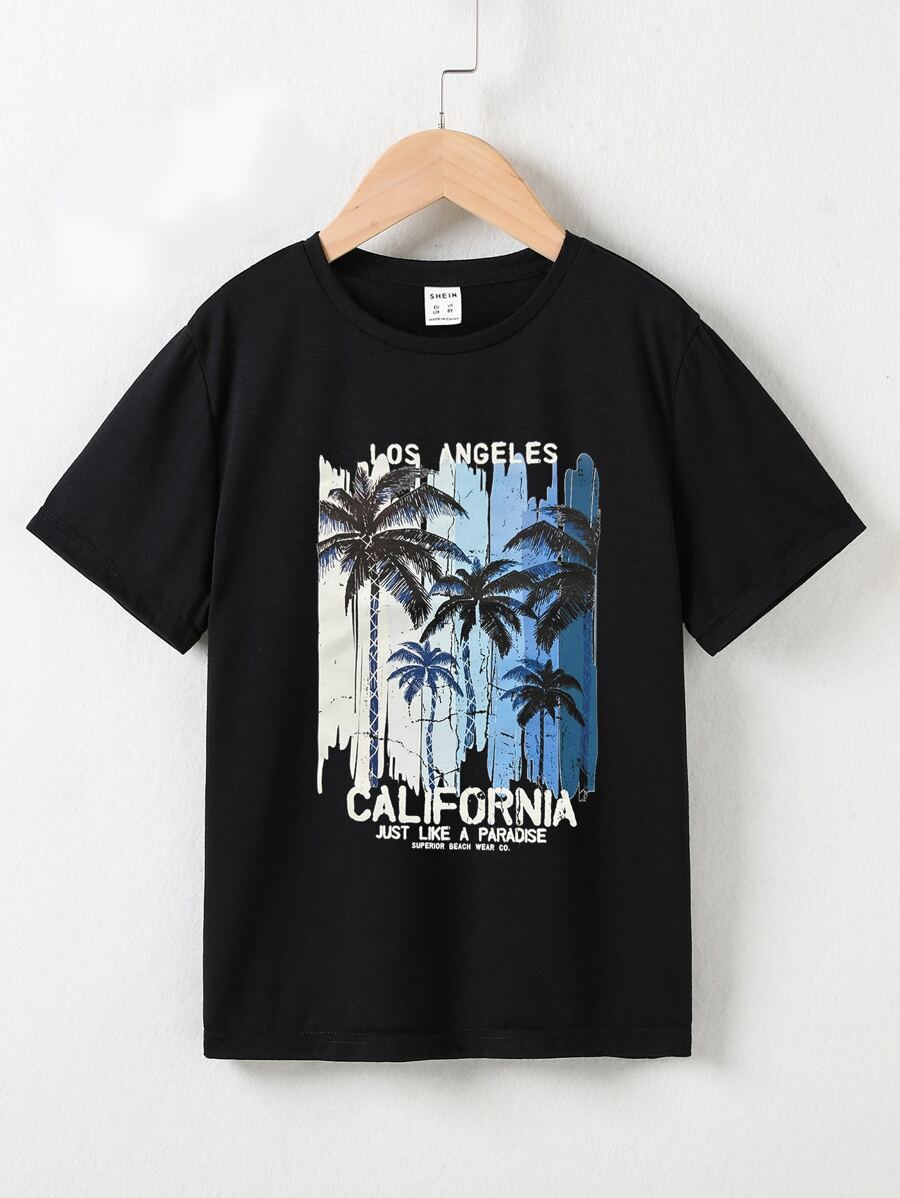 Boys 1pc Coconut Tree & Letter Graphic Tee - Black - View 1