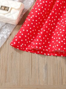 Young Girl Allover Heart Print Bow Shoulder Cami Dress & Accessory Hat