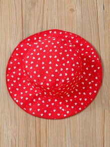 Young Girl Allover Heart Print Bow Shoulder Cami Dress & Accessory Hat