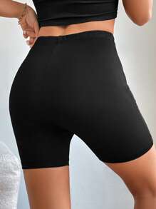 SHEIN PETITE Solid Cycling Shorts - Black - View 2