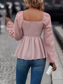 SHEIN Clasi Áo peplum tay dài cổ bẻ ngực hình trái tim - Hồng - Xem 2