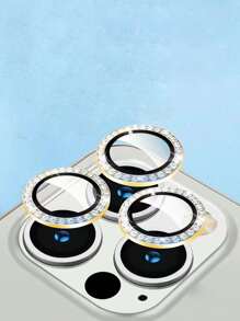 Rhinestone Decor Phone Lens Protector Compatible With iPhone - Gold - View 1