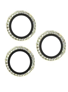 Rhinestone Decor Phone Lens Protector Compatible With iPhone - Gold - View 2