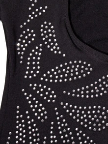 Rhinestone Graphic Print Split Hem Bodycon Dress - Black - View 3