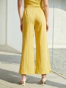 BizChic Button Front Tank Top & Wide Leg Trousers - Yellow - View 5