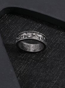 Fashionable and Popular Men Mushroom Engraved Ring Alloy for Vacation and for a Stylish Look - Antique Silver - View 1