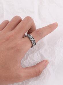 Fashionable and Popular Men Mushroom Engraved Ring Alloy for Vacation and for a Stylish Look - Antique Silver - View 2