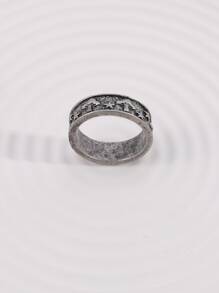 Fashionable and Popular Men Mushroom Engraved Ring Alloy for Vacation and for a Stylish Look - Antique Silver - View 3