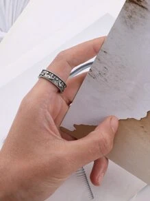 Fashionable and Popular Men Mushroom Engraved Ring Alloy for Vacation and for a Stylish Look - Antique Silver - View 5