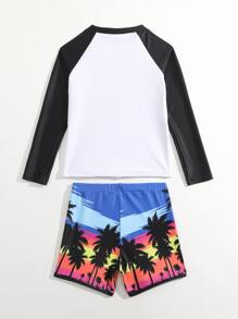 Boys Tropical Print High Neck Beach Swimsuit - Multicolor - View 2