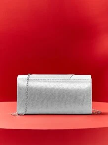 Mini Metallic Glitter Decor Square Bag - Silver - View 2