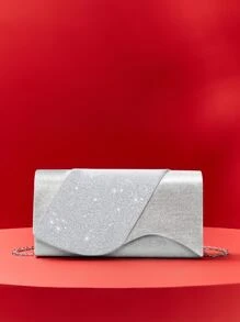 Mini Metallic Glitter Decor Square Bag - Silver - View 4