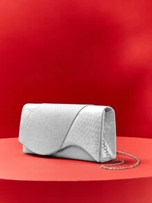 Mini Metallic Glitter Decor Square Bag - Silver - View 5