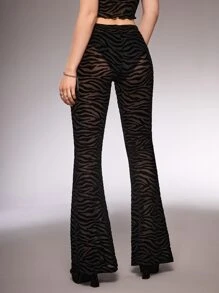 SHEIN ICON Zebra Striped Cut Out Flare Leg Trousers - Black - View 2
