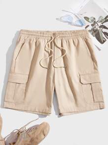 Manfinity Men Flap Pocket Drawstring Waist Shorts - Khaki - View 1