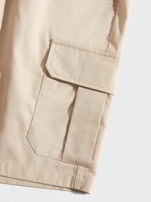 Manfinity Men Flap Pocket Drawstring Waist Shorts - Khaki - View 4