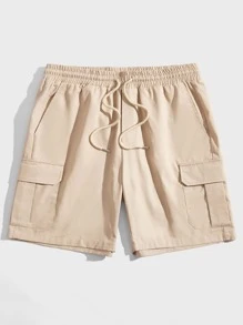 Manfinity Men Flap Pocket Drawstring Waist Shorts - Khaki - View 5