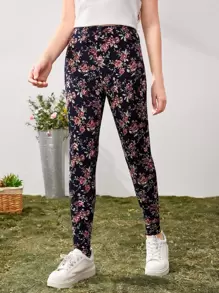 SHEIN 青少年女孩印花緊身打底褲 - 彩色 - 查看 1