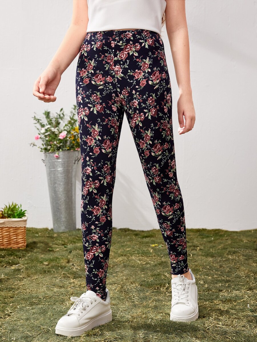 SHEIN 青少年女孩印花緊身打底褲 - 彩色 - 查看 1