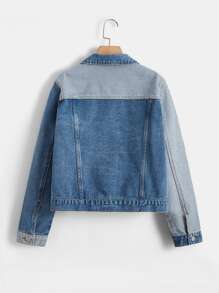 SHEIN Teen Girls Two Tone Denim Jacket - Multicolor - View 2