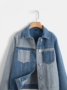 SHEIN Teen Girls Two Tone Denim Jacket - Multicolor - View 3