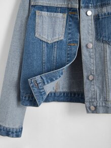 SHEIN Teen Girls Two Tone Denim Jacket - Multicolor - View 4