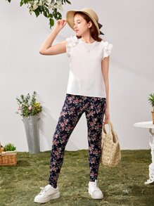 SHEIN 青少年女孩印花緊身打底褲 - 彩色 - 查看 5