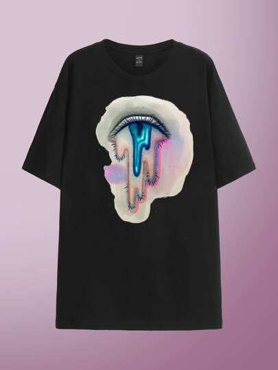 Alice Camiseta de hombros caídos ojo con estampado