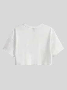 Anis Illustration Floral Print Drop Shoulder Tee - White - View 2