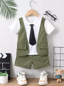 SHEIN Young Boy 2 In 1 Tee & Shorts - Multicolor - View 1